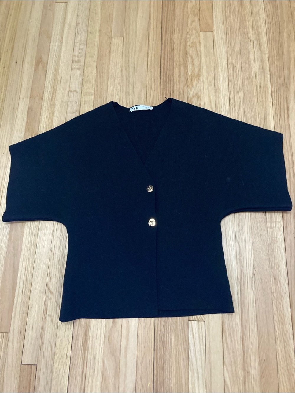 Zara Black Short Dolman Cardigan with Gold Buttons